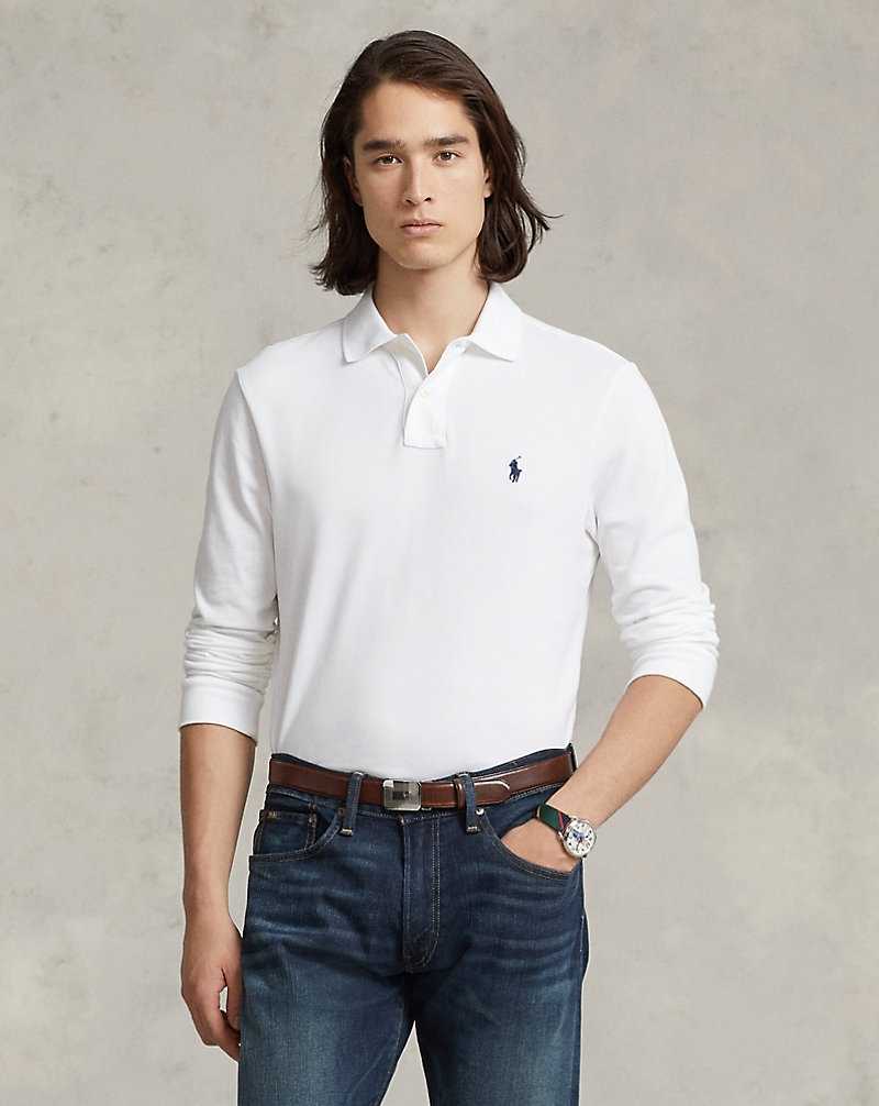Camisa Polo Ralph Lauren Slim Fit Mesh Long-Sleeve Hombre Blancos | DOGHBZR-06 - vista 1