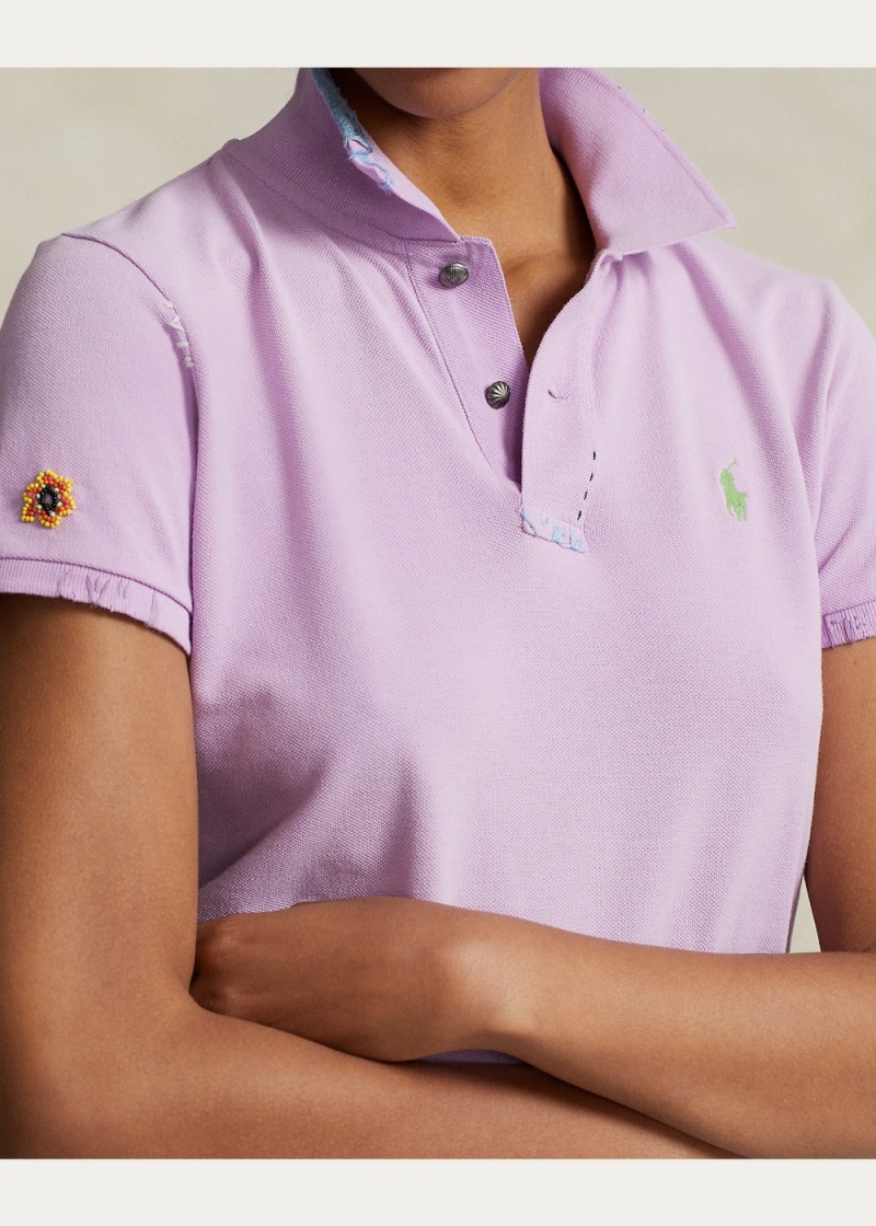 Camisa Polo Slim Fit Mesh Mujer Morados | FPDJ23460 - vista 4