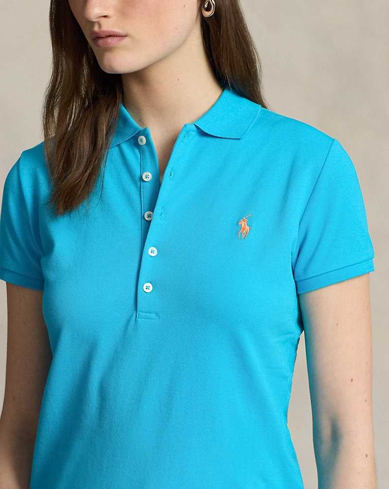 Camisa Polo Ralph Lauren Slim Fit Stretch Mujer Azules | MCOGNUQ-20 - vista 5