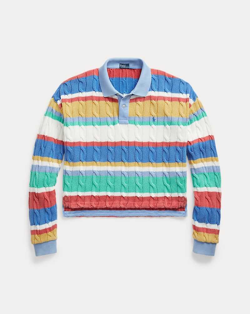 Camisa Polo Ralph Lauren Striped Cable Long-Sleeve Mujer Rayas | CALJROM-67 - vista 2