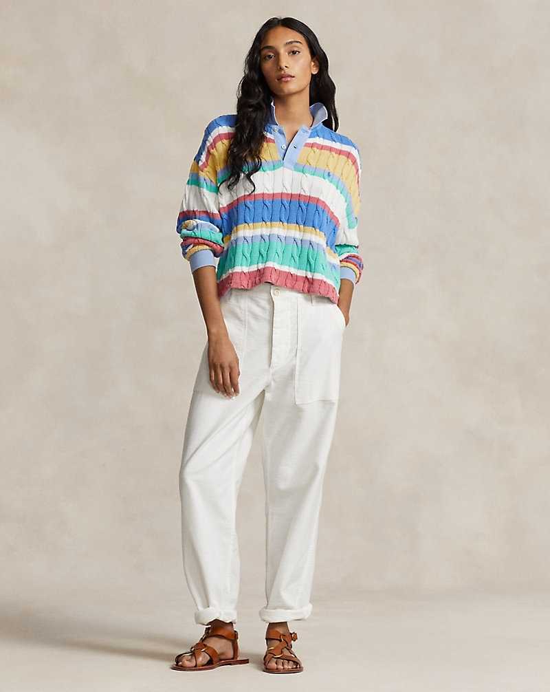 Camisa Polo Ralph Lauren Striped Cable Long-Sleeve Mujer Rayas | CALJROM-67 - vista 3