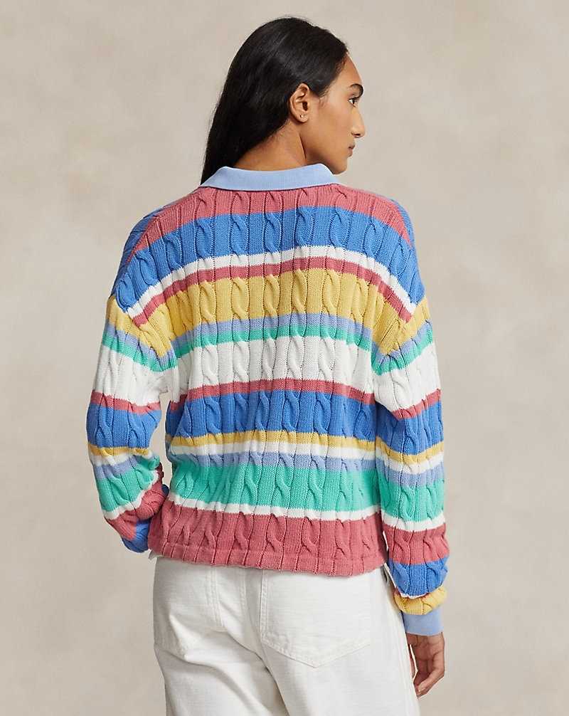 Camisa Polo Ralph Lauren Striped Cable Long-Sleeve Mujer Rayas | CALJROM-67 - vista 4