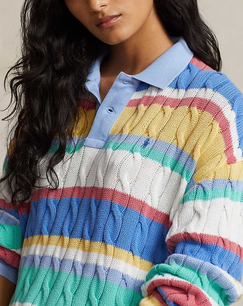 Camisa Polo Ralph Lauren Striped Cable Long-Sleeve Mujer Rayas | CALJROM-67 - vista 5