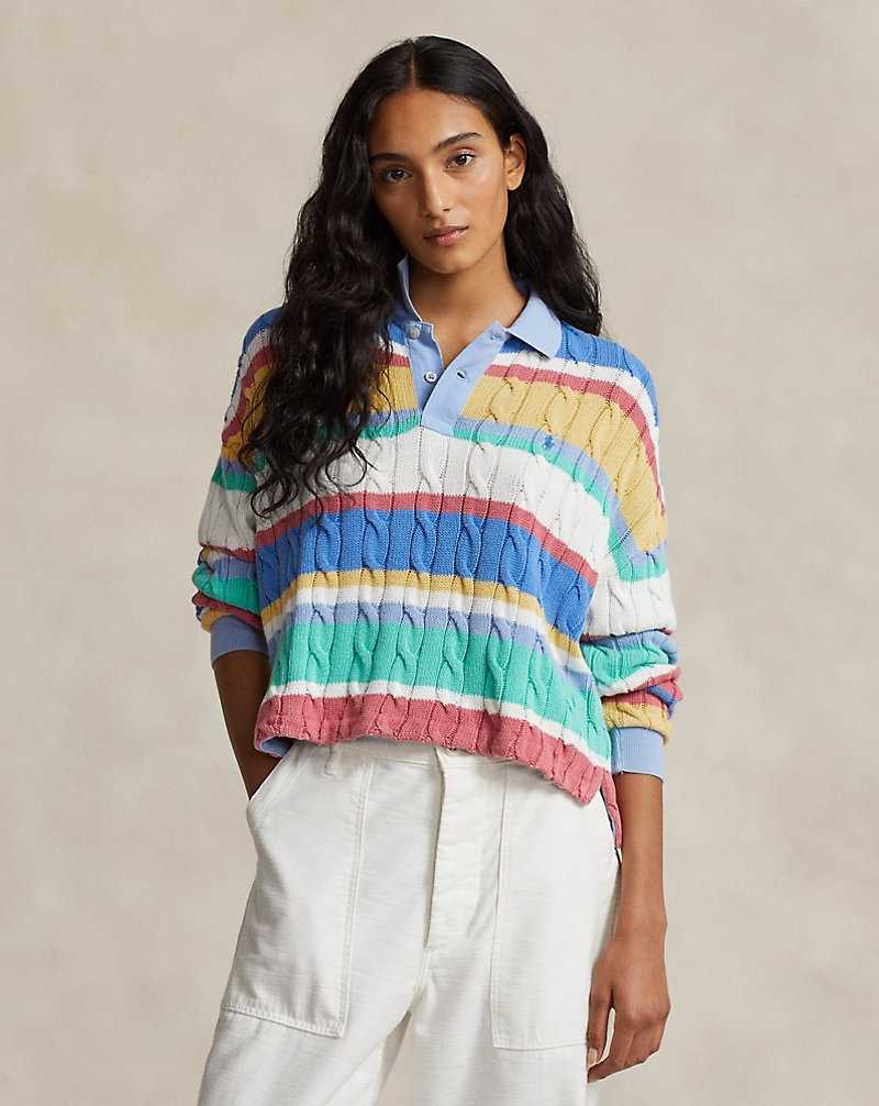 Camisa Polo Ralph Lauren Striped Cable Long-Sleeve Mujer Rayas | CALJROM-67 - vista 1