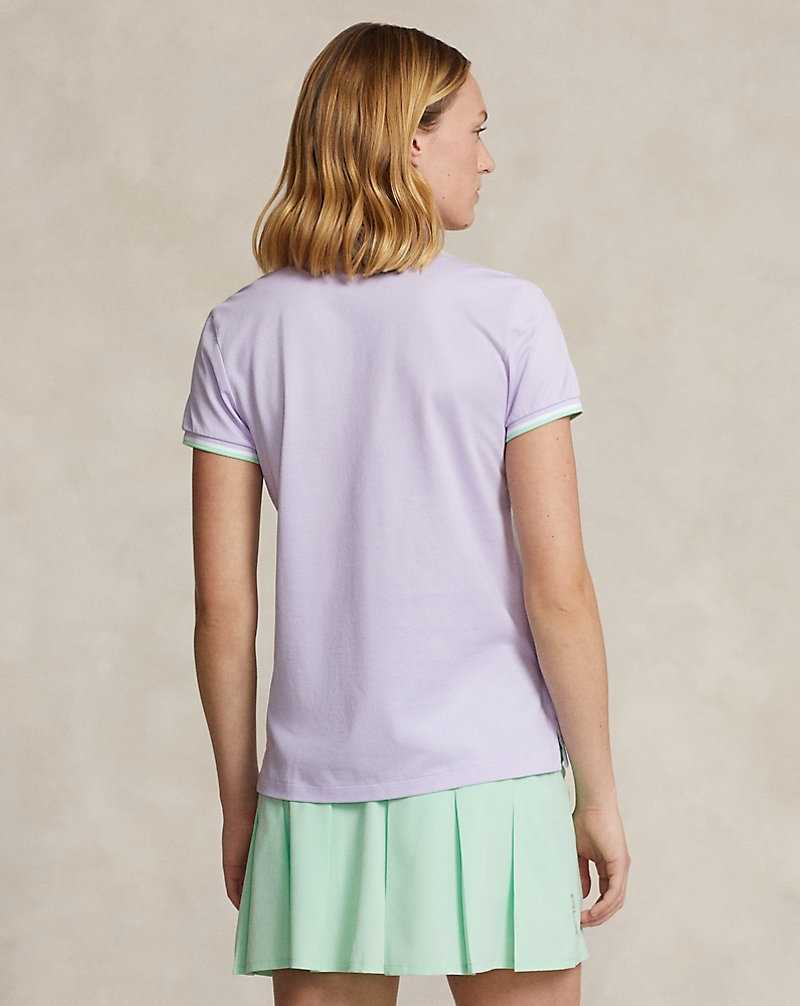 Camisa Polo Ralph Lauren Tailored Fit Jersey Mujer Flwr Prpl/Ath Grn/Crmc Wh | XKPICTF-36 - vista 4
