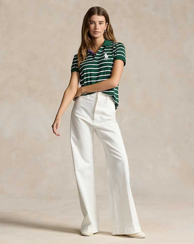 Camisa Polo Ralph Lauren Wimbledon Tailored Fit Greensperson Mujer Northwest Pine/Ceramic Wh | WAJOCXM-17 - vista 3