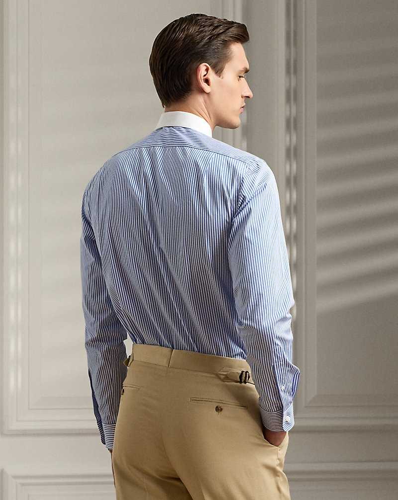 Camisas Formales Ralph Lauren Bengal-Stripe Poplin Hombre Azules Blancos | WQZFGDA-43 - vista 4