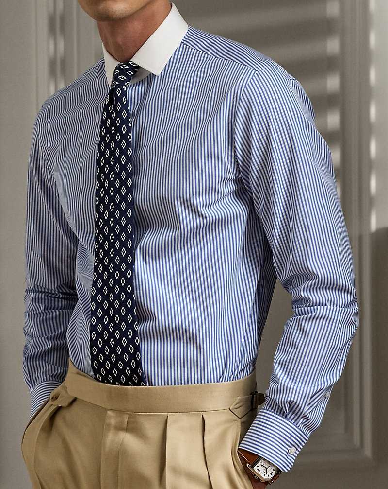Camisas Formales Ralph Lauren Bengal-Stripe Poplin Hombre Azules Blancos | WQZFGDA-43 - vista 5