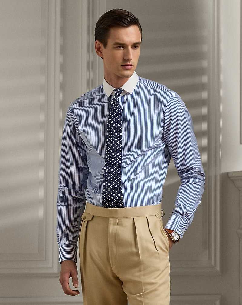 Camisas Formales Ralph Lauren Bengal-Stripe Poplin Hombre Azules Blancos | WQZFGDA-43 - vista 1