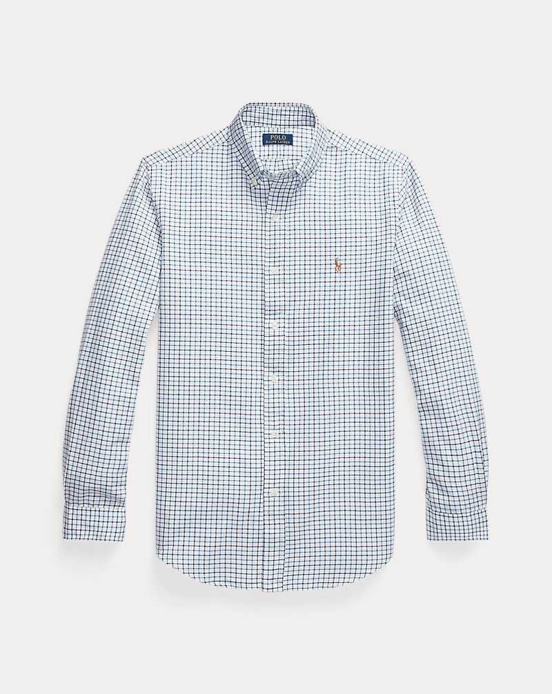Camisas Formales Ralph Lauren Custom Fit Tattersall Oxford Hombre 6140a White/Blue Multi | UZCTVPX-78 - vista 2