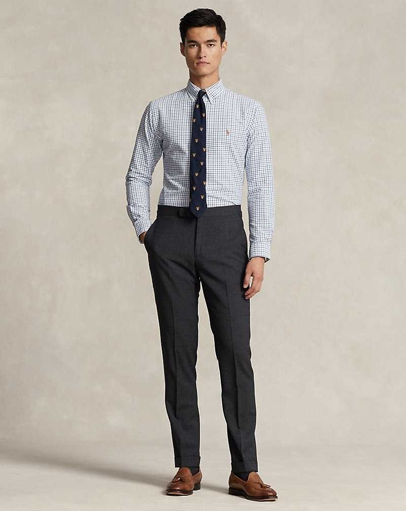 Camisas Formales Ralph Lauren Custom Fit Tattersall Oxford Hombre 6140a White/Blue Multi | UZCTVPX-78 - vista 3