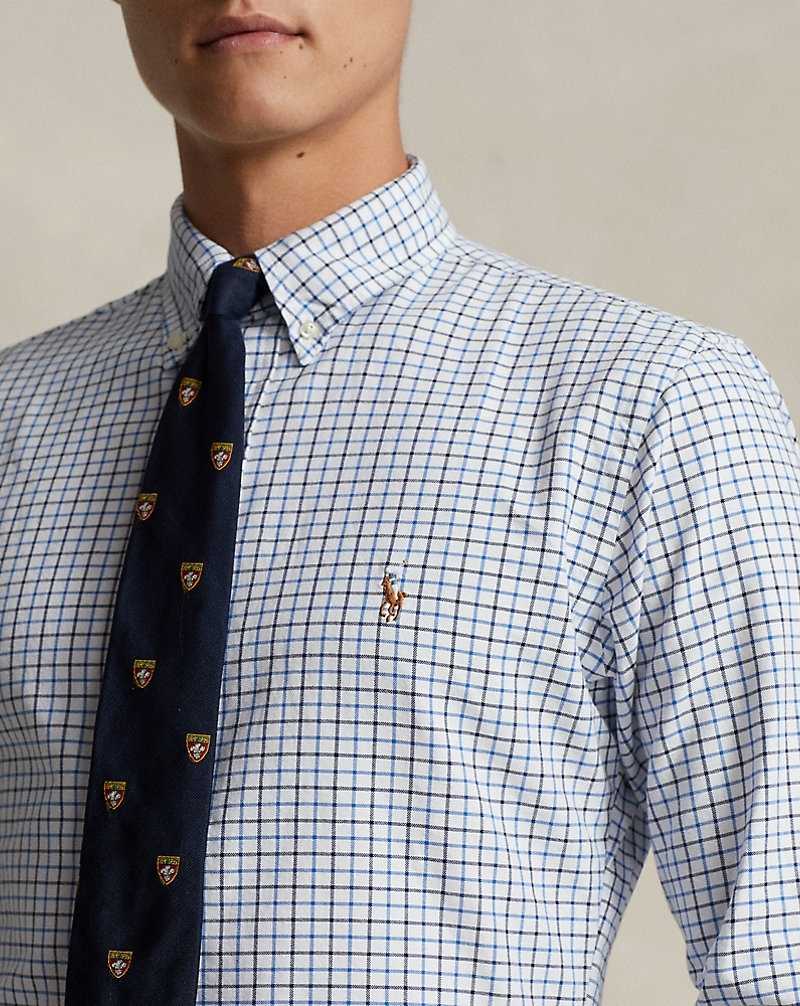 Camisas Formales Ralph Lauren Custom Fit Tattersall Oxford Hombre 6140a White/Blue Multi | UZCTVPX-78 - vista 5