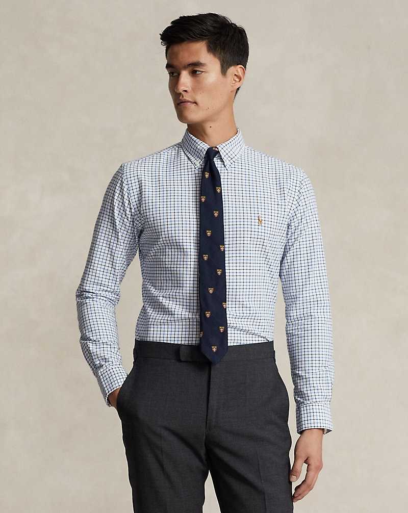 Camisas Formales Ralph Lauren Custom Fit Tattersall Oxford Hombre 6140a White/Blue Multi | UZCTVPX-78 - vista 1