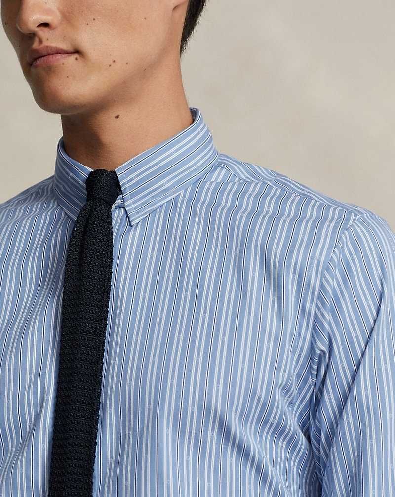 Camisas Formales Ralph Lauren Custom Fit Striped Dobby Hombre Fall Blue/White | JHDXAKU-65 - vista 5