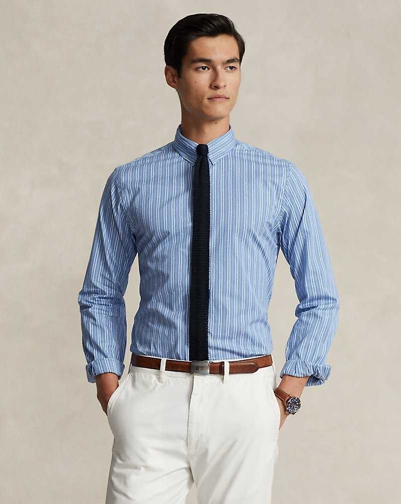 Camisas Formales Ralph Lauren Custom Fit Striped Dobby Hombre Fall Blue/White | JHDXAKU-65 - vista 1