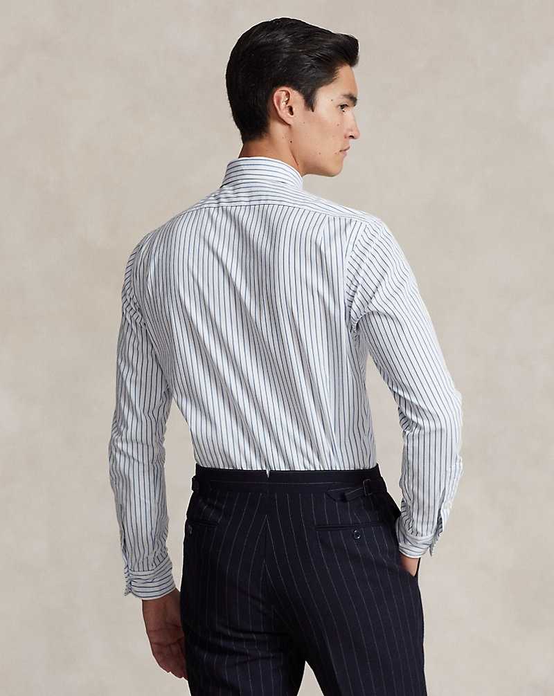 Camisas Formales Ralph Lauren Custom Fit Striped Poplin Hombre Azules | MZNFHTC-93 - vista 4