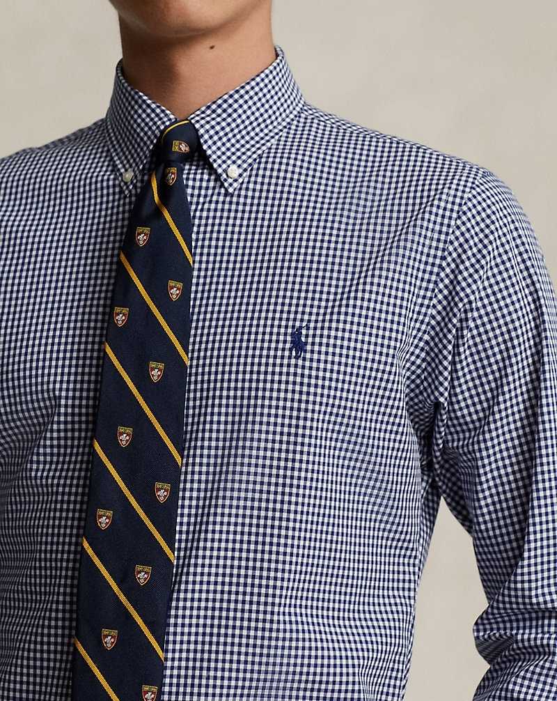 Camisas Formales Ralph Lauren Custom Fit Gingham Stretch Poplin Hombre Navy/White | CJDYRXN-65 - vista 5