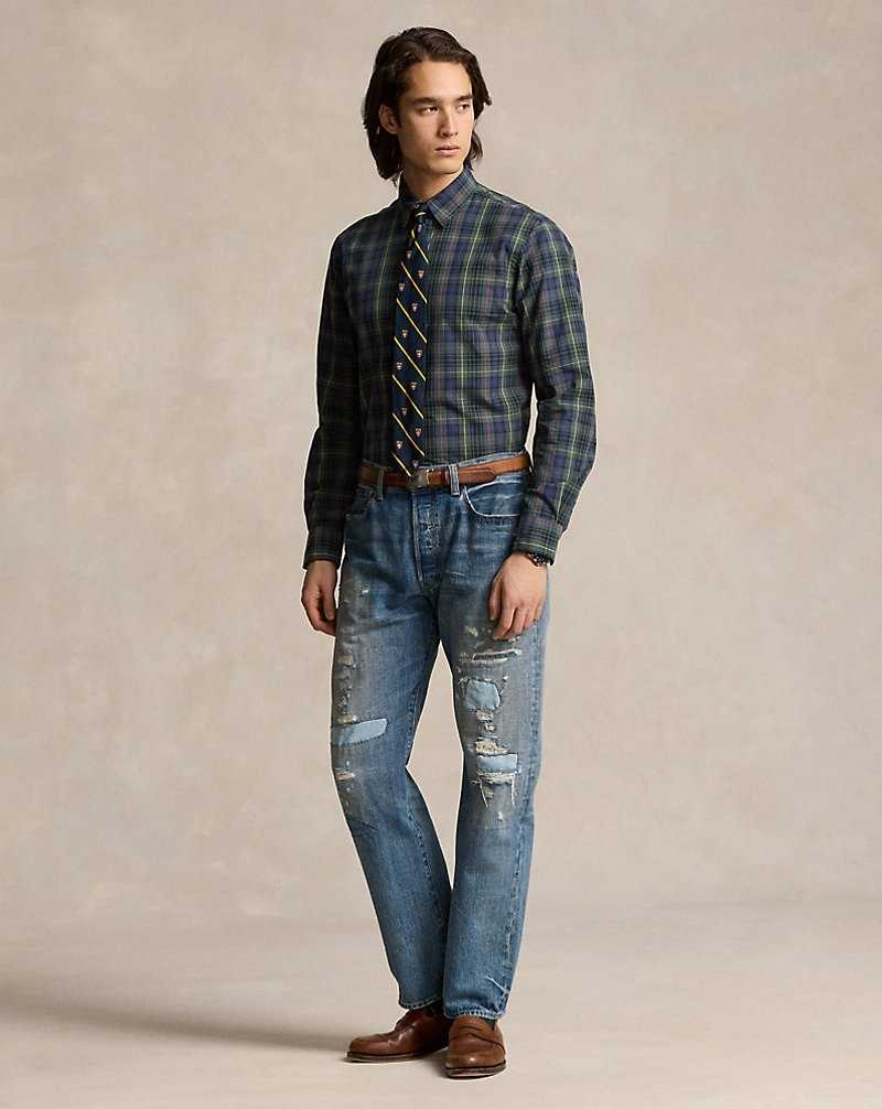 Camisas Formales Ralph Lauren Custom Fit Plaid Poplin Hombre 5072 Forest/Red Multi | NZCQVDJ-35 - vista 3