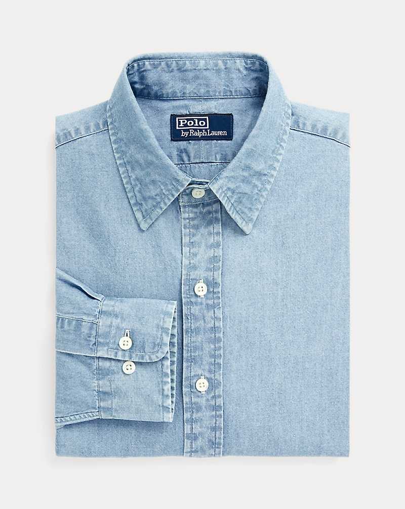 Camisas Formales Ralph Lauren Custom Fit Indigo Chambray Hombre Nimes Blue/White | RKGXBLC-64 - vista 2