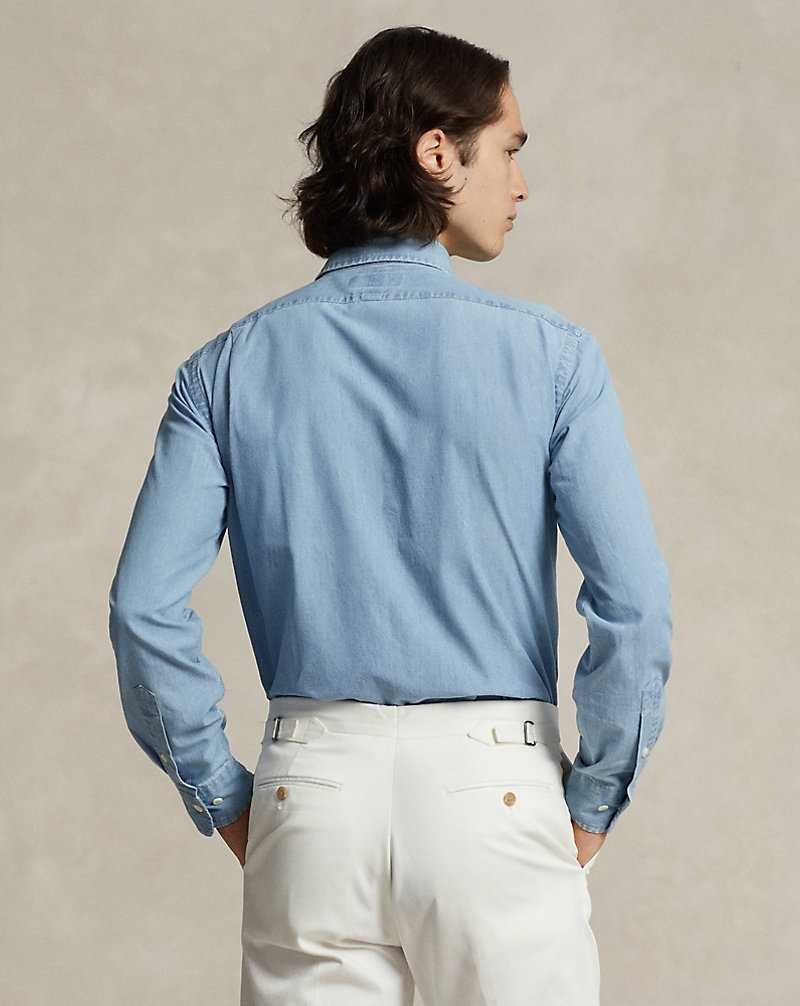 Camisas Formales Ralph Lauren Custom Fit Indigo Chambray Hombre Nimes Blue/White | RKGXBLC-64 - vista 4