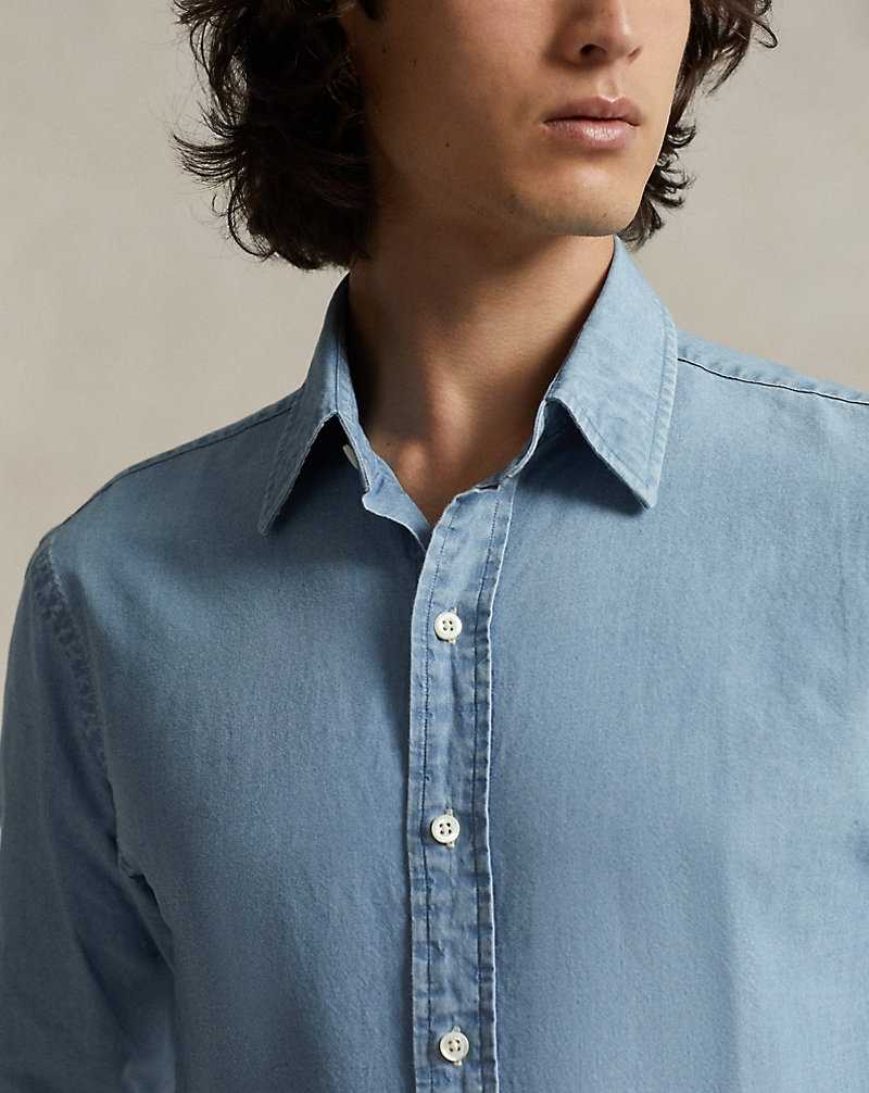 Camisas Formales Ralph Lauren Custom Fit Indigo Chambray Hombre Nimes Blue/White | RKGXBLC-64 - vista 5