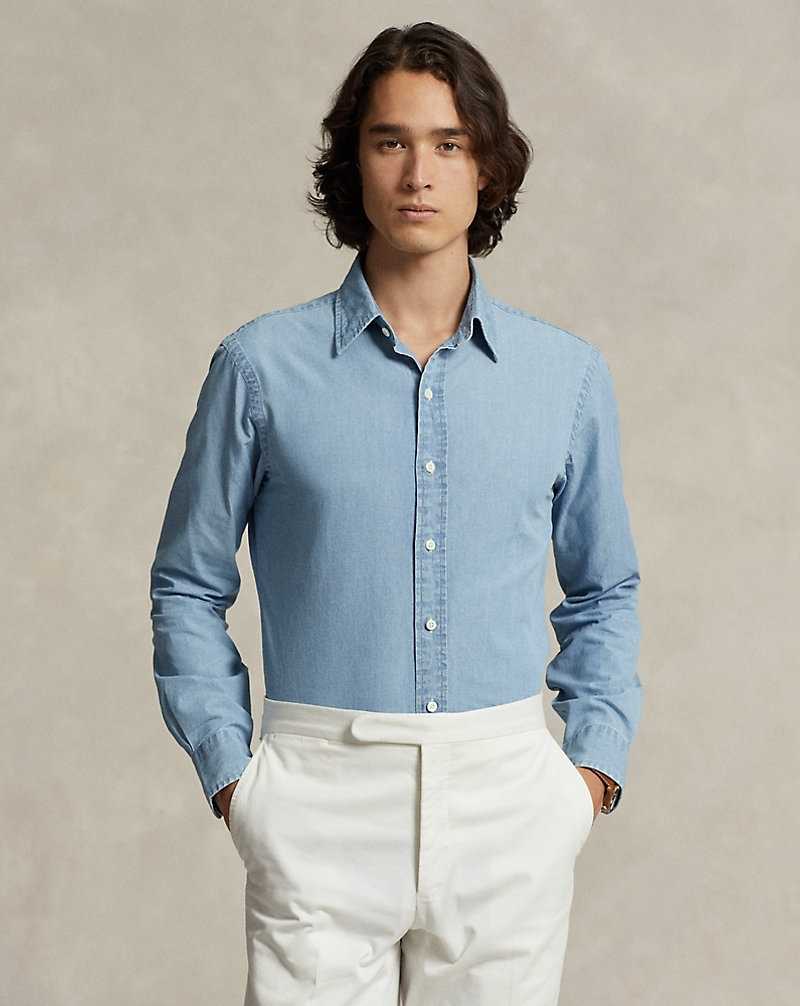 Camisas Formales Ralph Lauren Custom Fit Indigo Chambray Hombre Nimes Blue/White | RKGXBLC-64 - vista 1