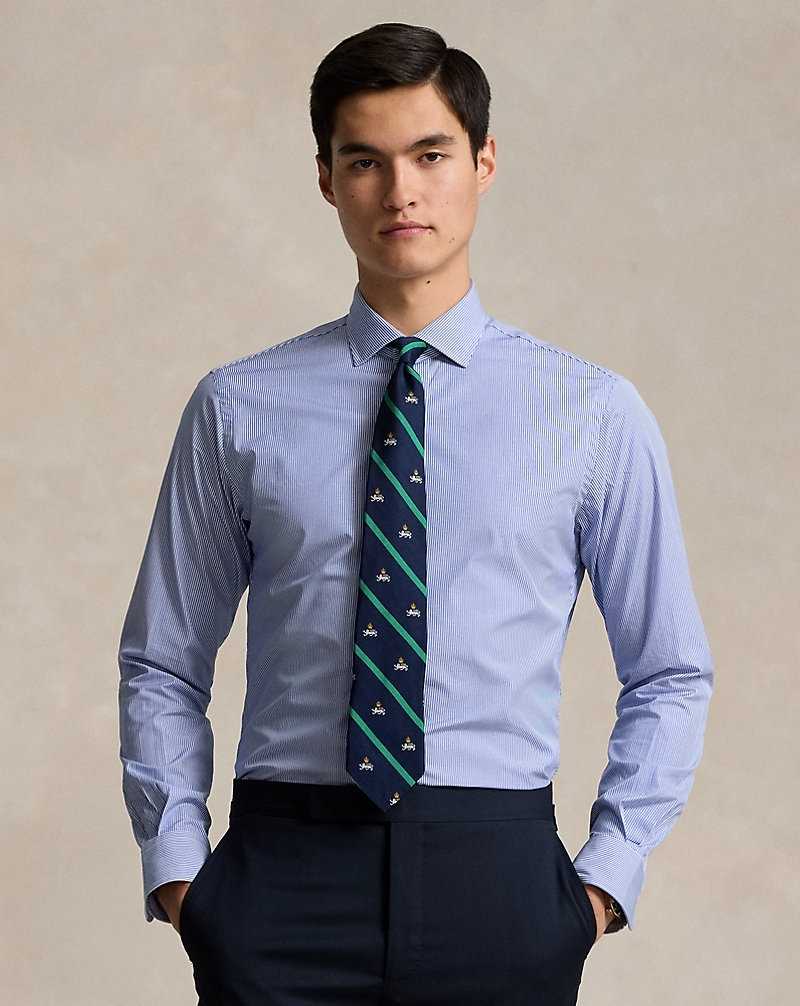 Camisas Formales Ralph Lauren Custom Fit Striped Poplin Hombre Carolina Blue/White | XIFNPTR-21 - vista 1