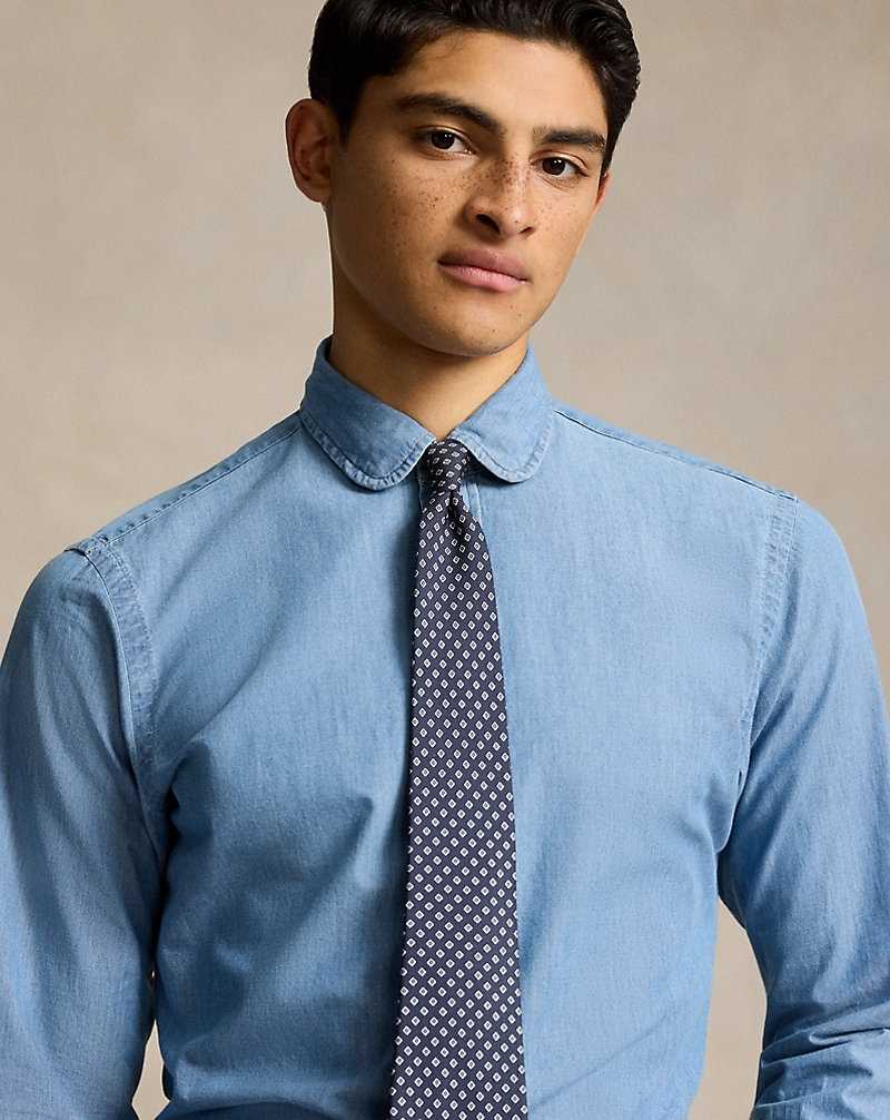 Camisas Formales Ralph Lauren Custom Fit Indigo Chambray Hombre Azules | KDULZER-73 - vista 5