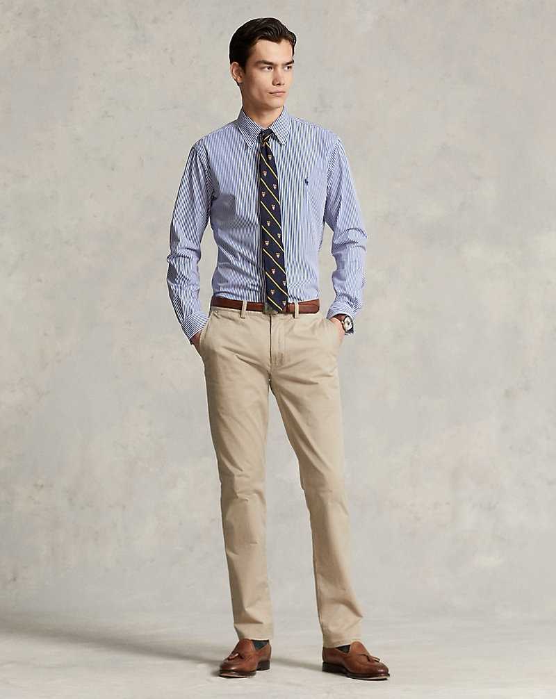 Camisas Formales Ralph Lauren Custom Fit Striped Stretch Poplin Hombre Rayas | AYMUHSW-38 - vista 3