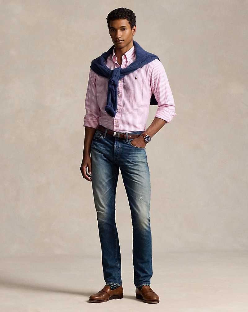 Camisas Formales Ralph Lauren Custom Fit Striped Stretch Oxford Hombre Pink/White | NTLPXCR-29 - vista 3