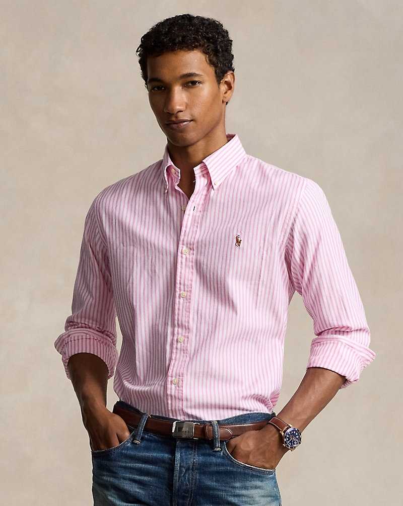 Camisas Formales Ralph Lauren Custom Fit Striped Stretch Oxford Hombre Pink/White | NTLPXCR-29 - vista 1