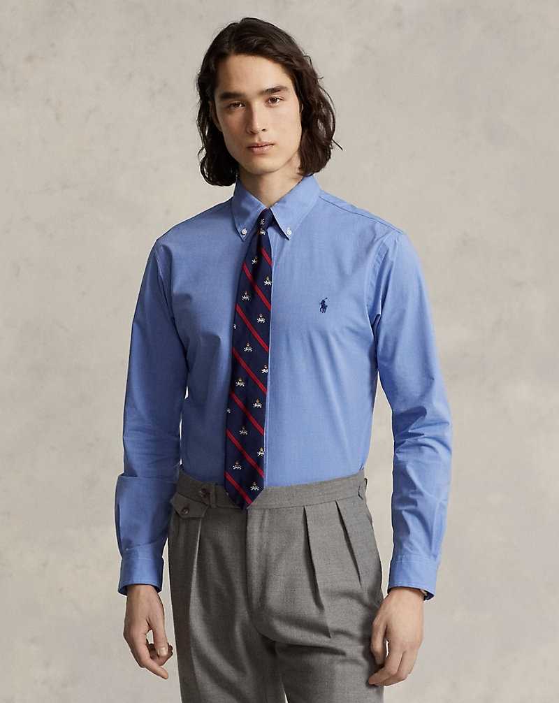 Camisas Formales Ralph Lauren Custom Fit Stretch End-on-End Hombre Azules | SHVILQM-32 - vista 1