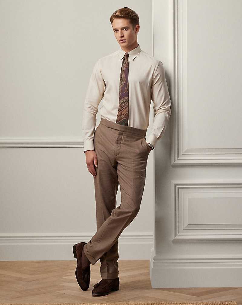 Camisas Formales Ralph Lauren Flannel Hombre Creme | HEJDKPG-40 - vista 3