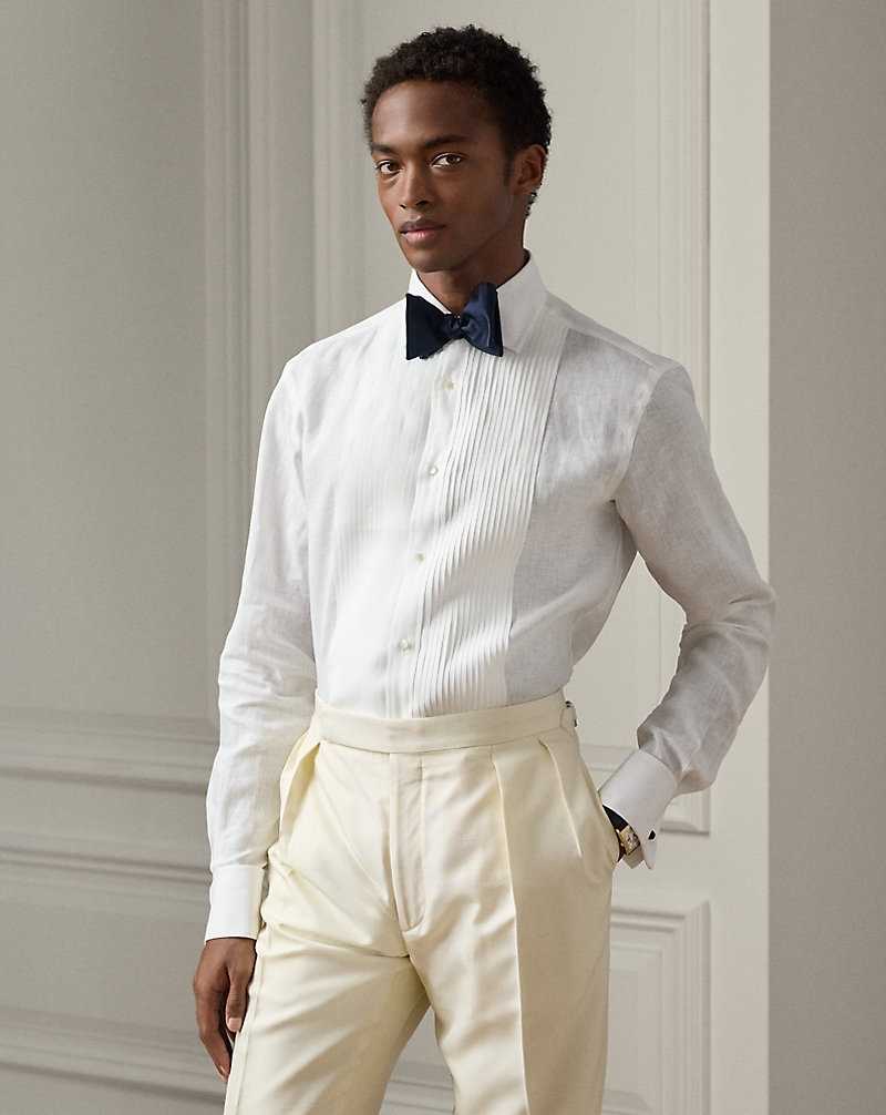 Camisas Formales Ralph Lauren Linen French Cuff Tuxedo Hombre Blancos | YQASEJL-04 - vista 1