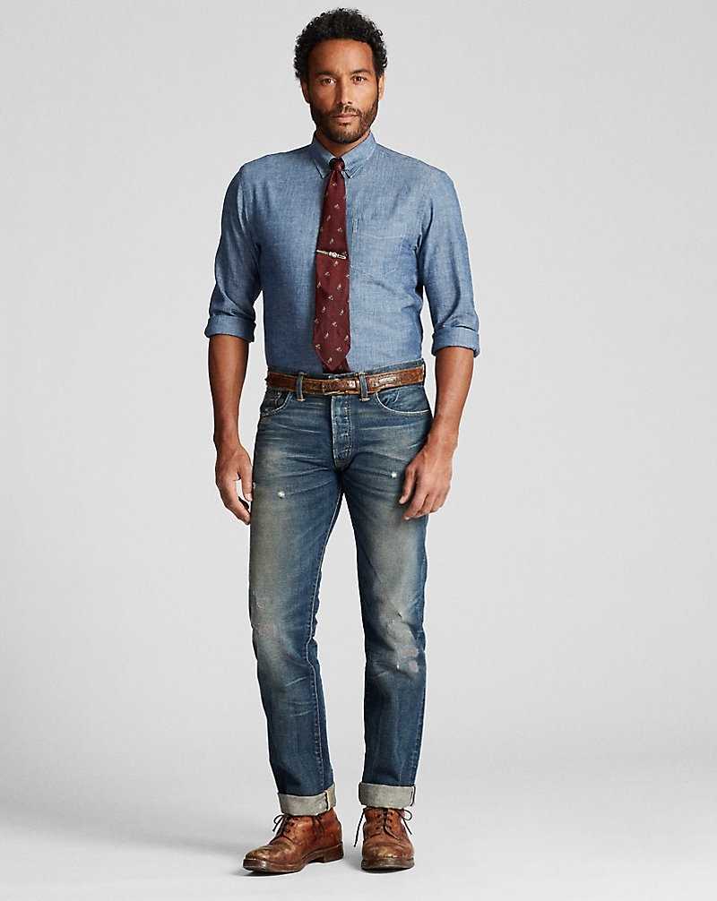 Camisas Formales Ralph Lauren Slim Fit Chambray Hombre Azules | JNOTMCI-86 - vista 1