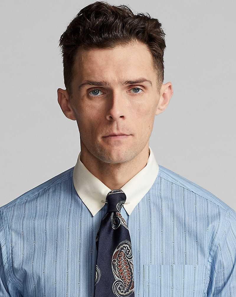 Camisas Formales Ralph Lauren Slim Fit Geo-Striped Woven Hombre Azules | BQPYVNT-25 - vista 5
