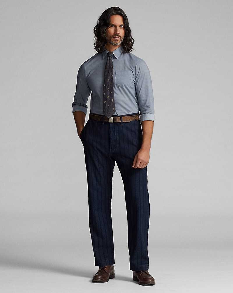 Camisas Formales Ralph Lauren Slim Fit Print Woven Hombre Azules | PYZSMBK-82 - vista 3
