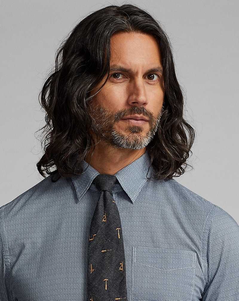 Camisas Formales Ralph Lauren Slim Fit Print Woven Hombre Azules | PYZSMBK-82 - vista 5