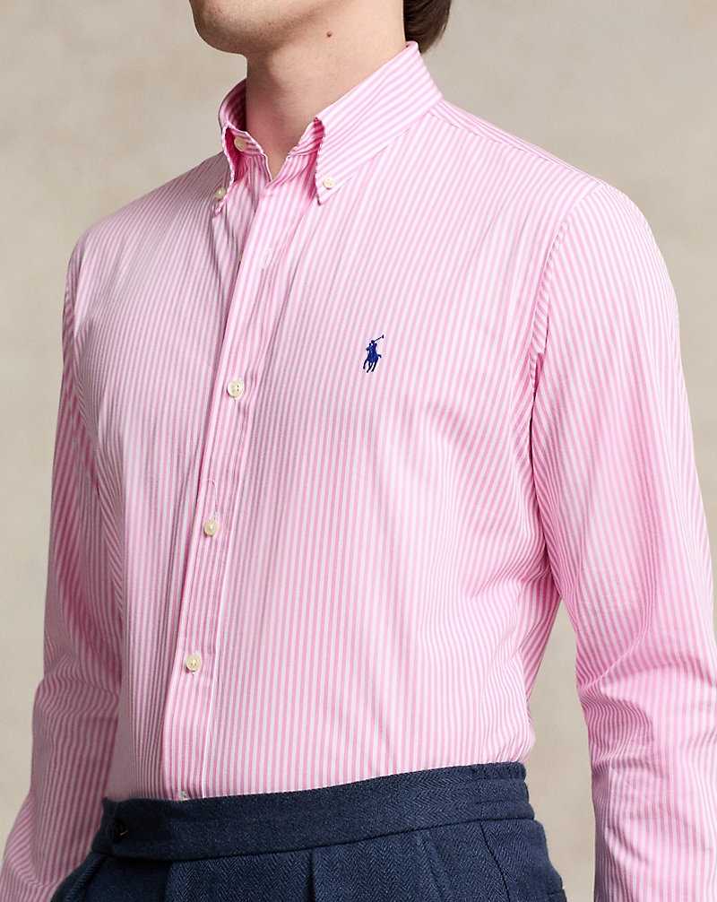 Camisas Formales Ralph Lauren Slim Fit Striped Stretch Poplin Hombre Pink/White | MPNDTFR-83 - vista 5