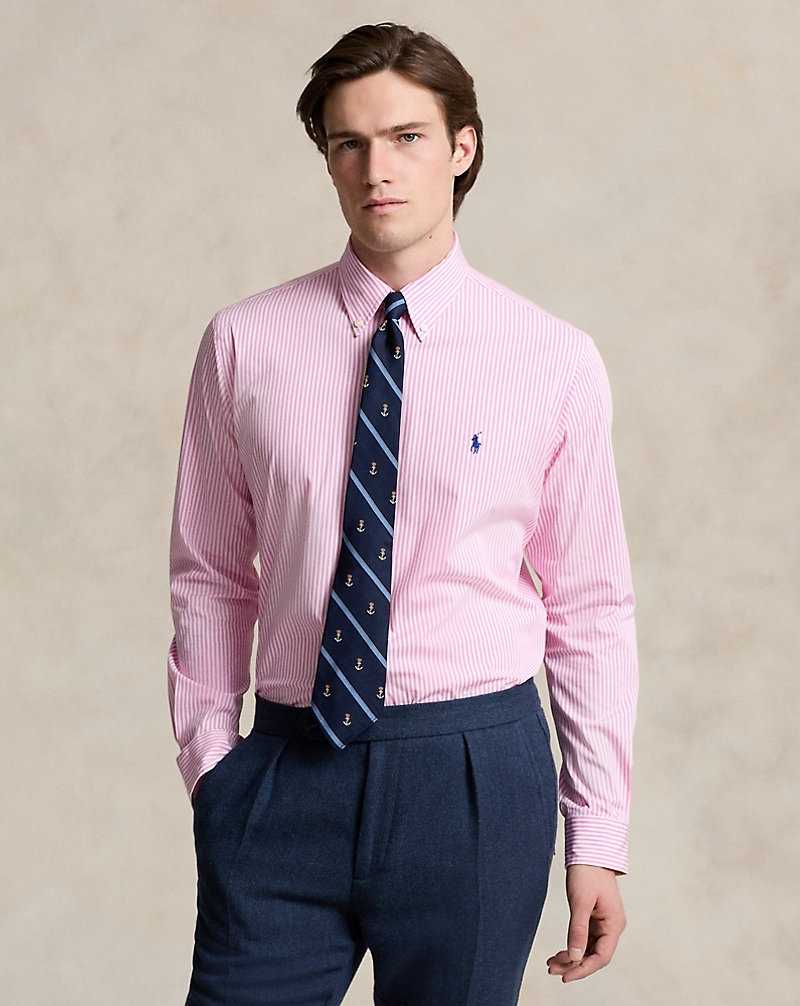 Camisas Formales Ralph Lauren Slim Fit Striped Stretch Poplin Hombre Pink/White | MPNDTFR-83 - vista 1