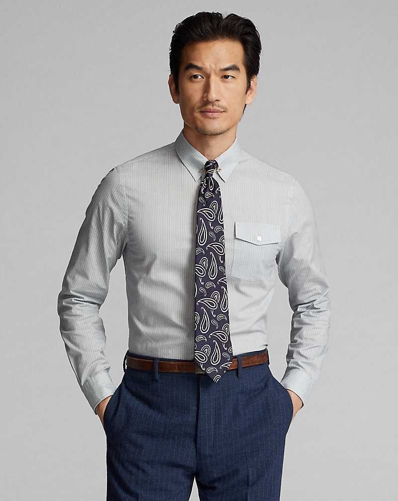 Camisas Formales Ralph Lauren Slim Fit Stripe-Print Woven Hombre Azules | YBZQOLA-54 - vista 2