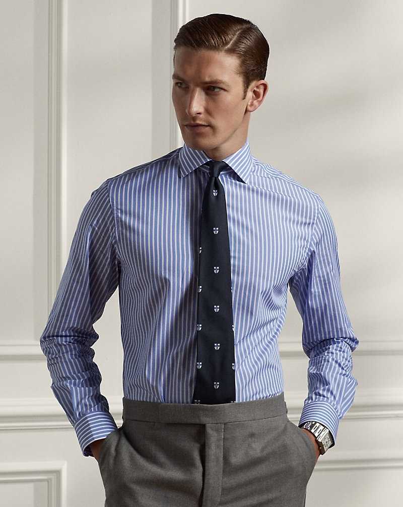 Camisas Formales Ralph Lauren Striped Poplin Hombre Azules Blancos | GHNJZTB-76 - vista 1