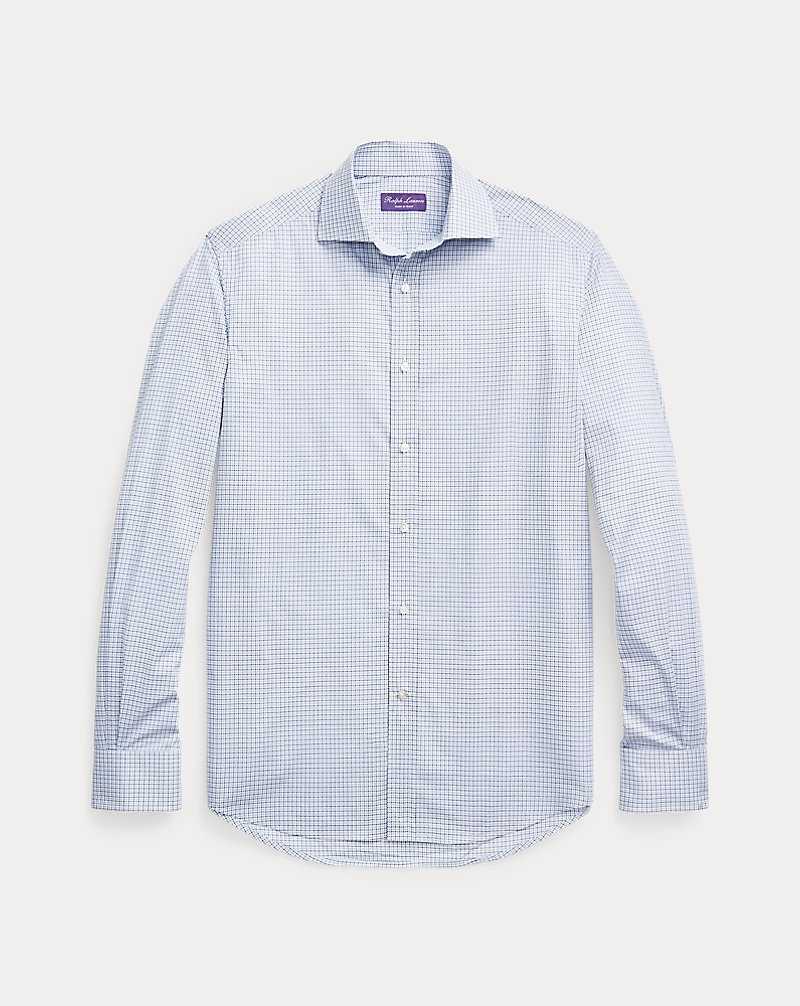Camisas Formales Ralph Lauren Tattersall Poplin Hombre Azules | HQNETZU-82 - vista 2