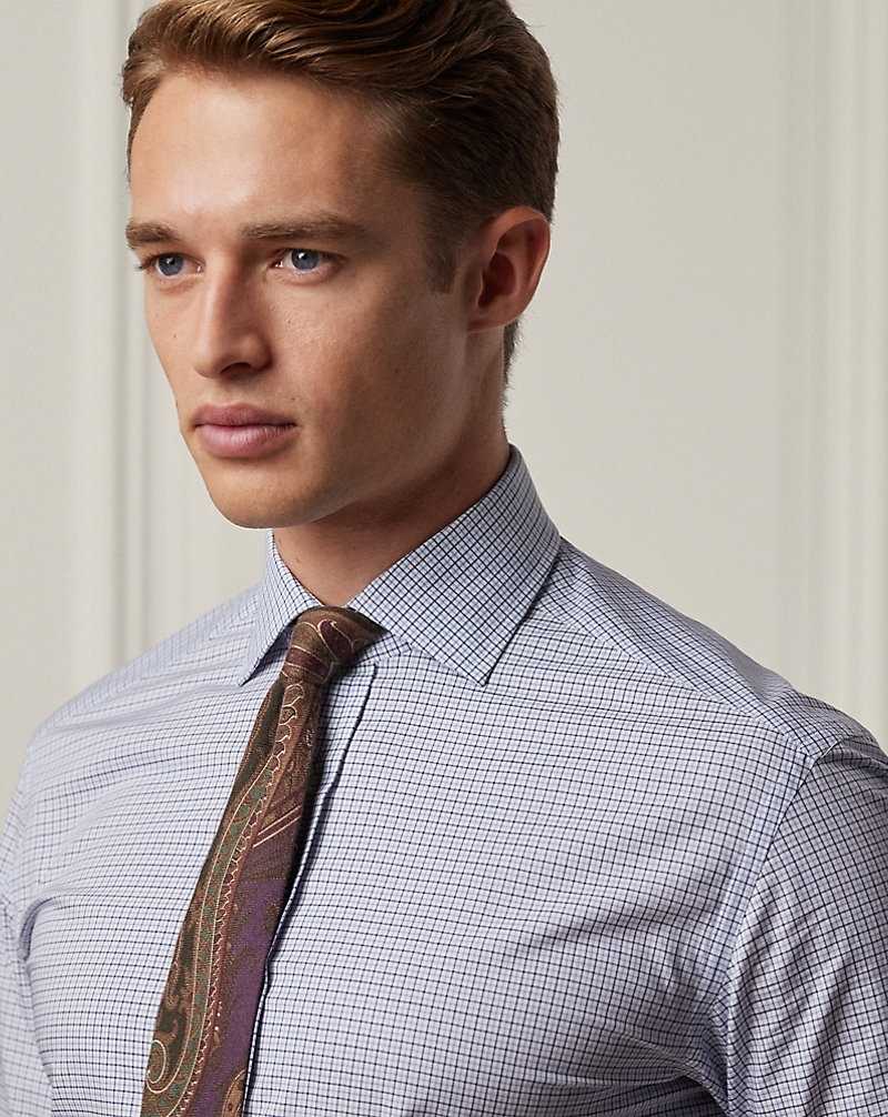 Camisas Formales Ralph Lauren Tattersall Poplin Hombre Azules | HQNETZU-82 - vista 5