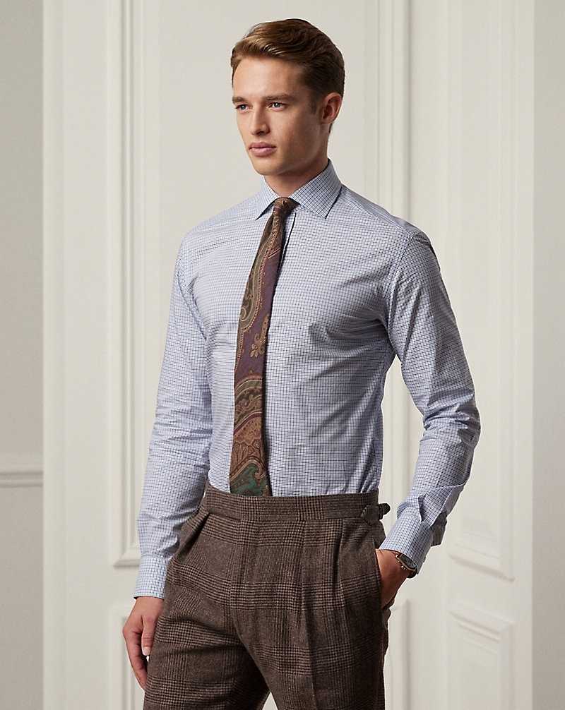 Camisas Formales Ralph Lauren Tattersall Poplin Hombre Azules | HQNETZU-82 - vista 1