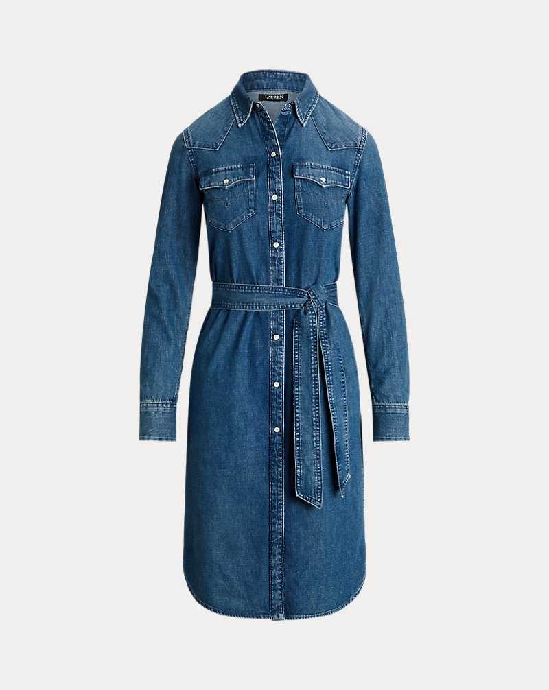 Camisas Ralph Lauren Belted Denimdress Mujer Azules | JHYSMPD-51 - vista 2