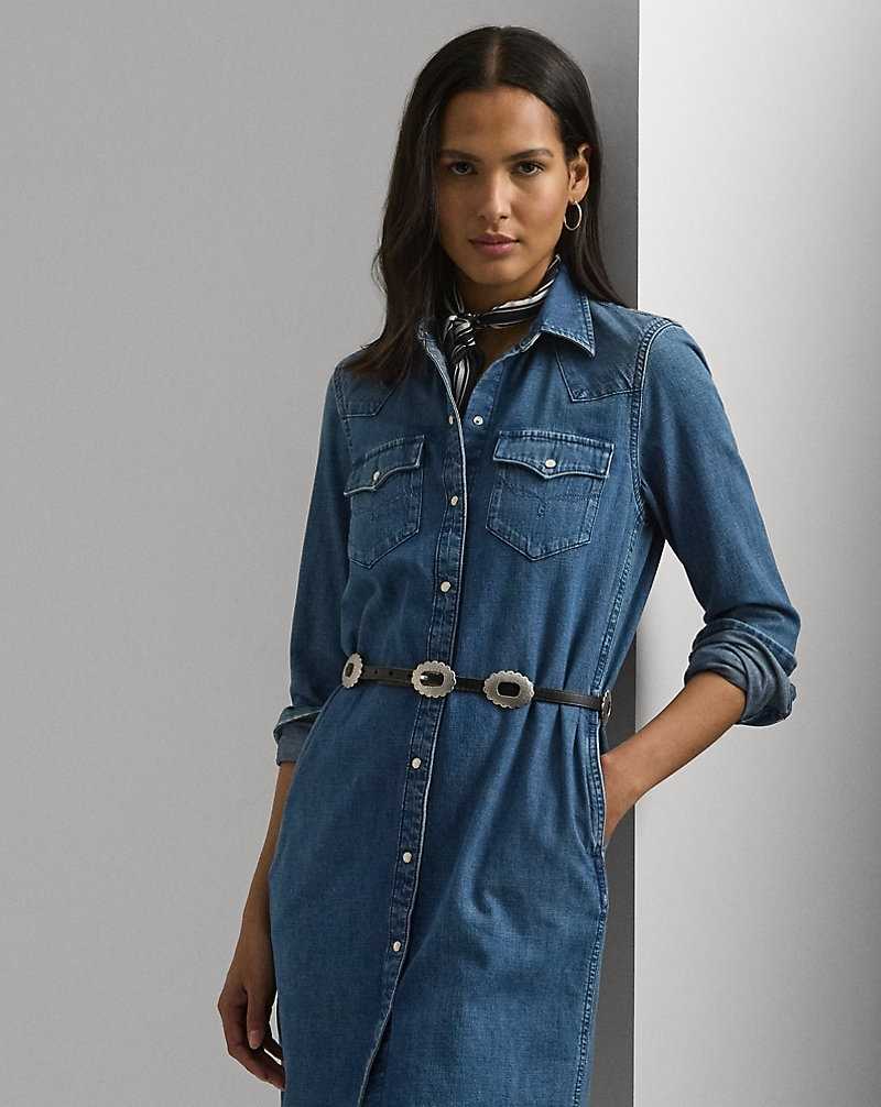 Camisas Ralph Lauren Belted Denimdress Mujer Azules | JHYSMPD-51 - vista 3