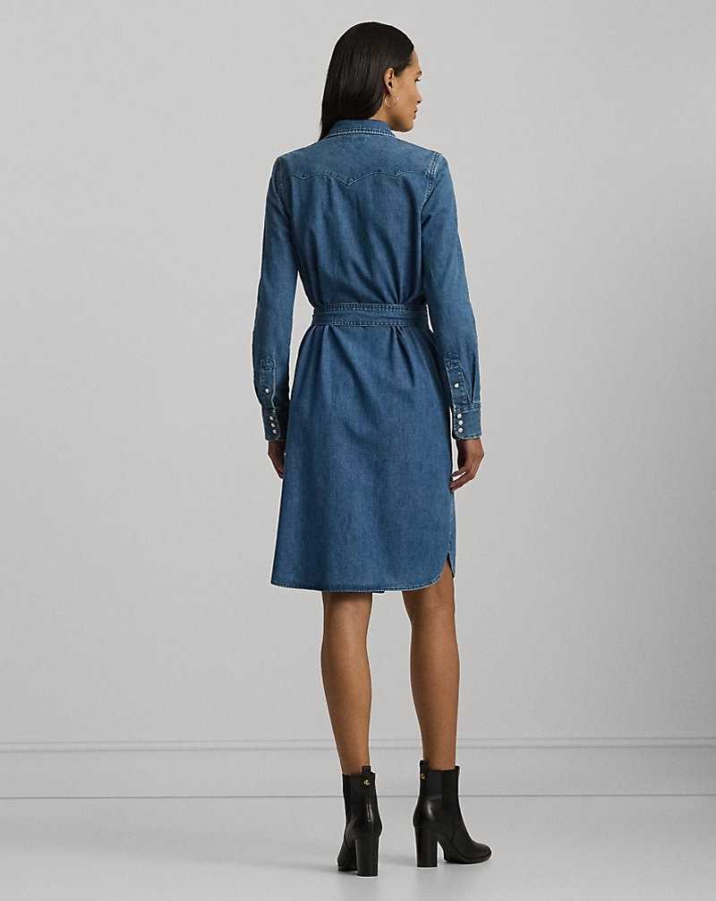 Camisas Ralph Lauren Belted Denimdress Mujer Azules | JHYSMPD-51 - vista 4