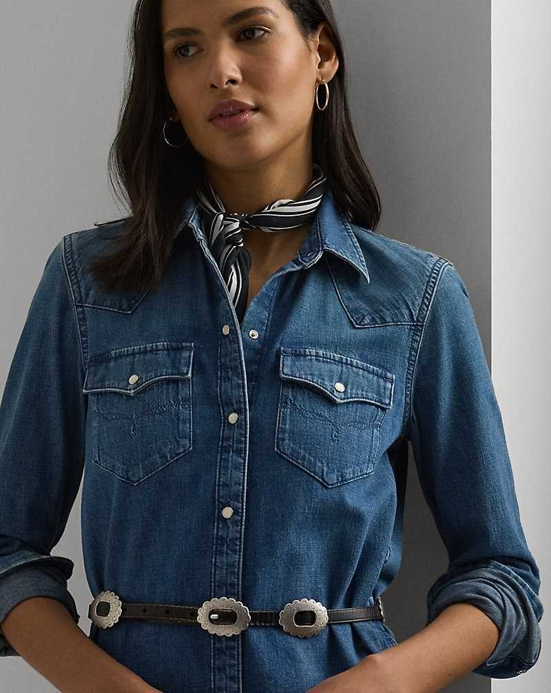 Camisas Ralph Lauren Belted Denimdress Mujer Azules | JHYSMPD-51 - vista 5