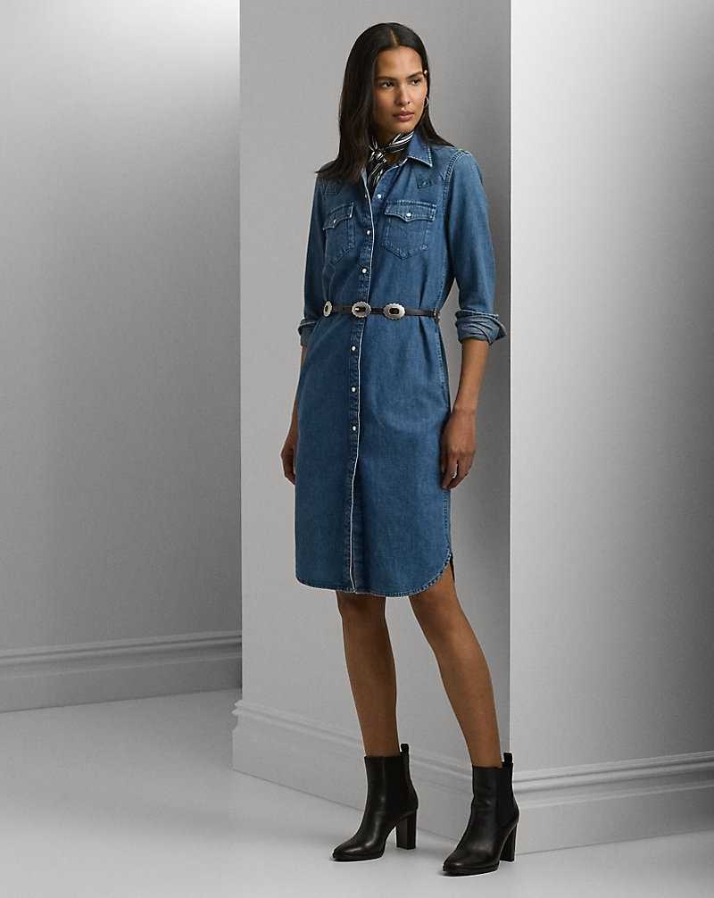 Camisas Ralph Lauren Belted Denimdress Mujer Azules | JHYSMPD-51 - vista 1